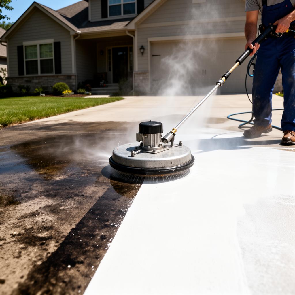 Pressure washing a driveway