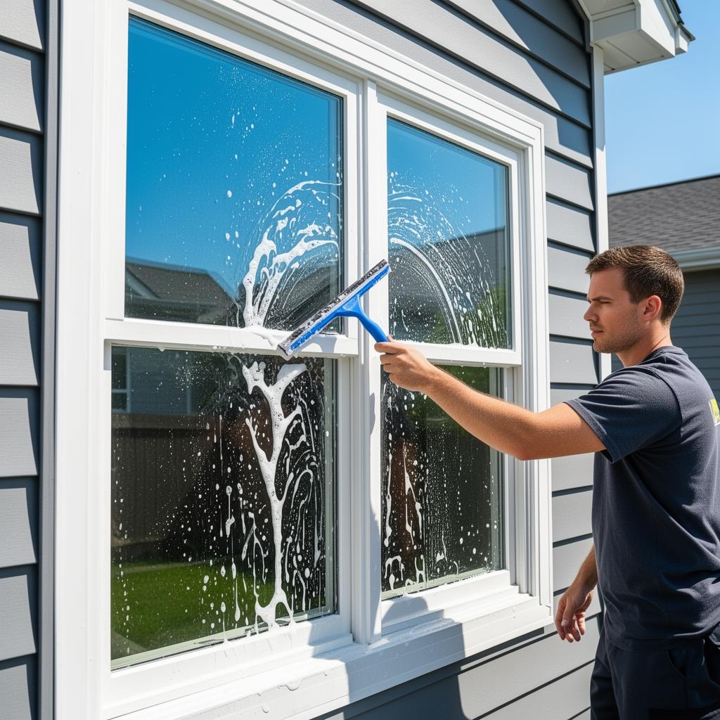 Hand-washing an exterior window